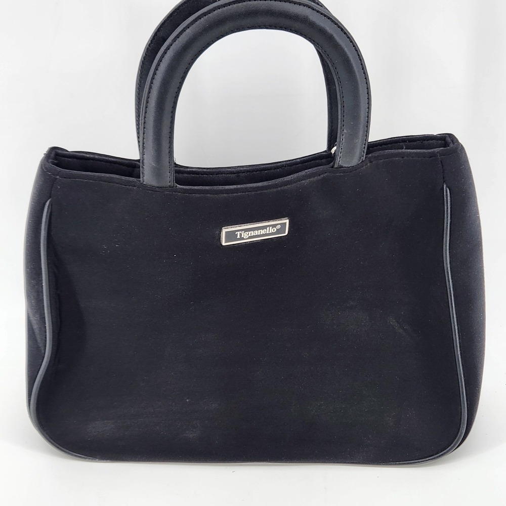 Tignanello Shoulder Bag Black Nylon Handbag PVC Trim Soft Tote Purse